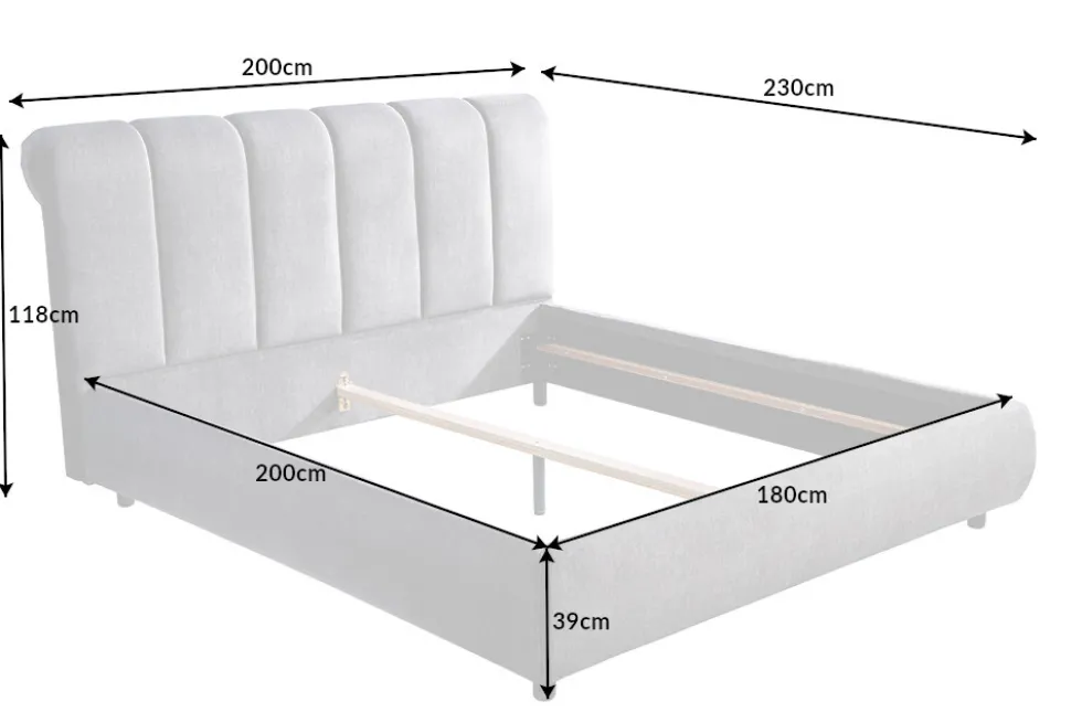 Design Bett MILANO 180x200cm grau Vogue Seiden Samtstoff