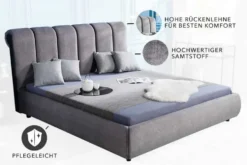 Design Bett MILANO 180x200cm grau Vogue Seiden Samtstoff