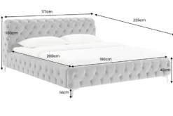 Design Bett MODERN BAROCK 160x200cm grau Samt Chesterfield Doppelbett