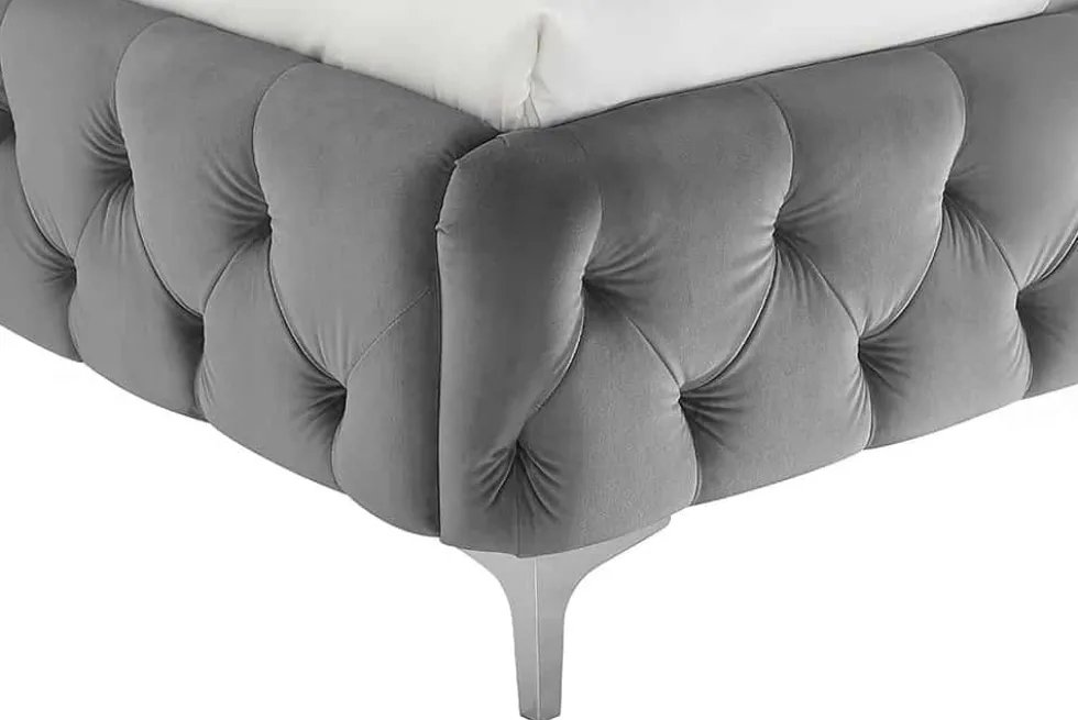 Design Bett MODERN BAROCK 160x200cm grau Samt Chesterfield Doppelbett
