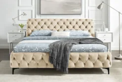 Design Bett MODERN BAROCK 180x200cm champagner Samt Chesterfield Doppelbett