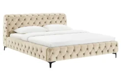 Design Bett MODERN BAROCK 180x200cm champagner Samt Chesterfield Doppelbett
