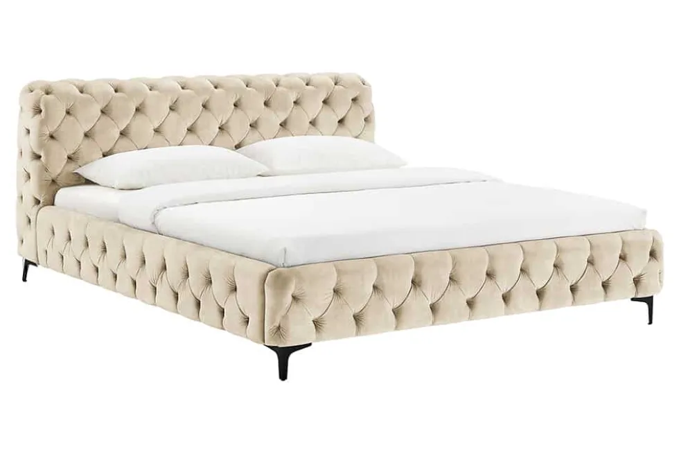 Design Bett MODERN BAROCK 180x200cm champagner Samt Chesterfield Doppelbett