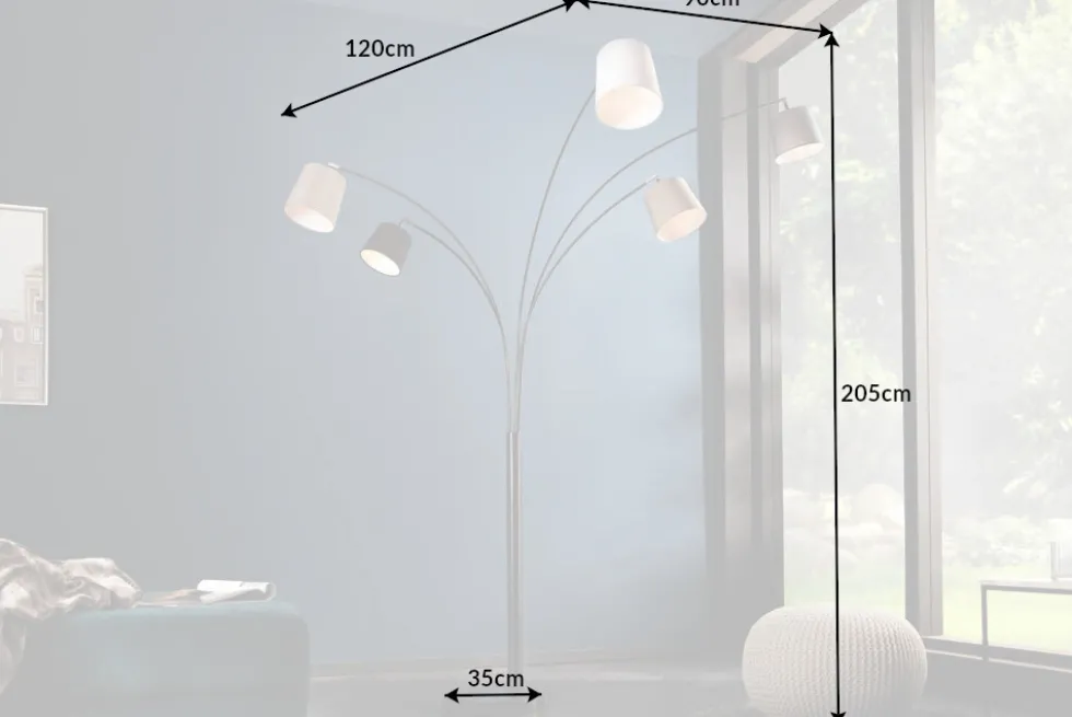 Design Bogenlampe LEVELS 205cm schwarz grau 5 Leinenschirme Stehlampe