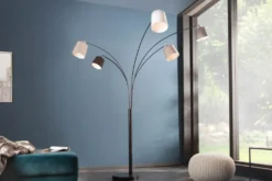 Design Bogenlampe LEVELS 205cm schwarz grau 5 Leinenschirme Stehlampe