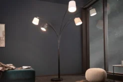 Design Bogenlampe LEVELS 205cm schwarz grau 5 Leinenschirme Stehlampe