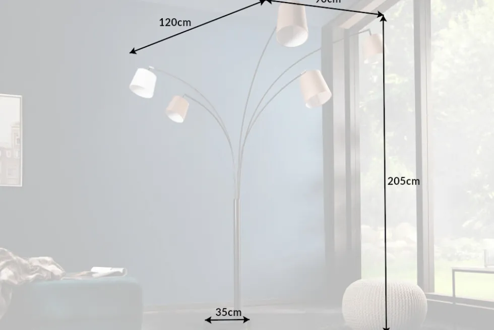 Design Bogenlampe LEVELS 205cm weiß beige braun 5 Leinenschirme Stehlampe