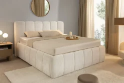 Design Boxbett ADLON 180x200cm beige Chenille Cremona mit Stauraum und Lattenrost
