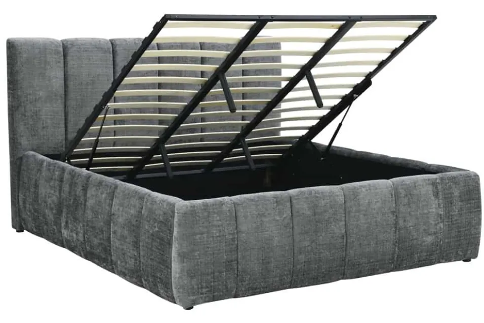 Design Boxbett ADLON 180x200cm grau Chenille mit Stauraum und Lattenrost