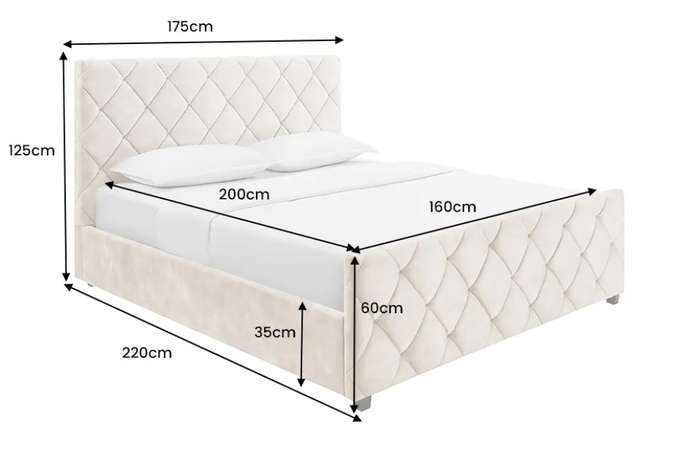 Design Boxbett ELYSIUM 160x200cm champagner beige Samt mit Stauraum und Lattenrost
