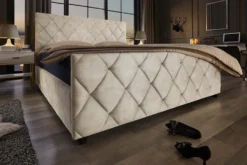 Design Boxbett ELYSIUM 160x200cm champagner beige Samt mit Stauraum und Lattenrost