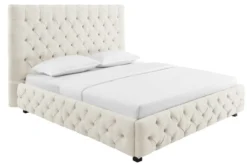 Design Boxbett PARIS 180x200cm beige Leinen Chesterfield Doppelbett