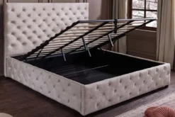 Design Boxbett PARIS 180x200cm champagner beige Samt mit Stauraum und Lattenrost