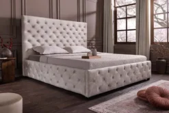Design Boxbett PARIS 160x200cm champagner beige Samt mit Stauraum und Lattenrost