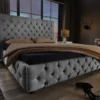 Design Boxbett PARIS 180x200cm grau Leinen Chesterfield Doppelbett