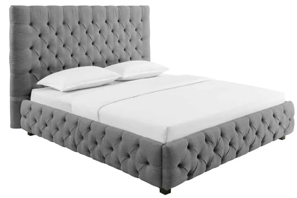 Design Boxbett PARIS 180x200cm grau Leinen Chesterfield Doppelbett