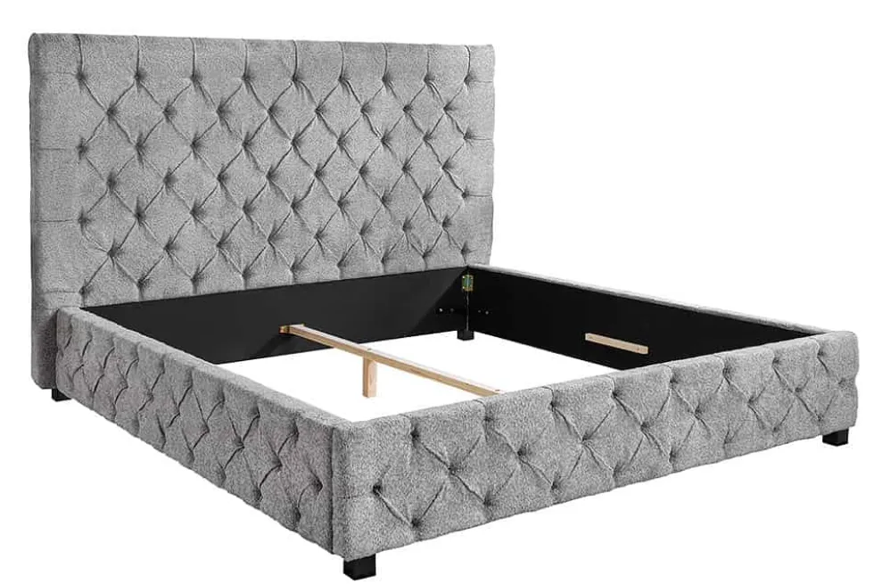 Design Boxbett PARIS 180x200 cm grau Bouclé Chesterfield