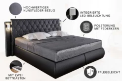Design Boxspringbett PALAZZO 180x200cm schwarz inkl. Stauraum Matratze Topper