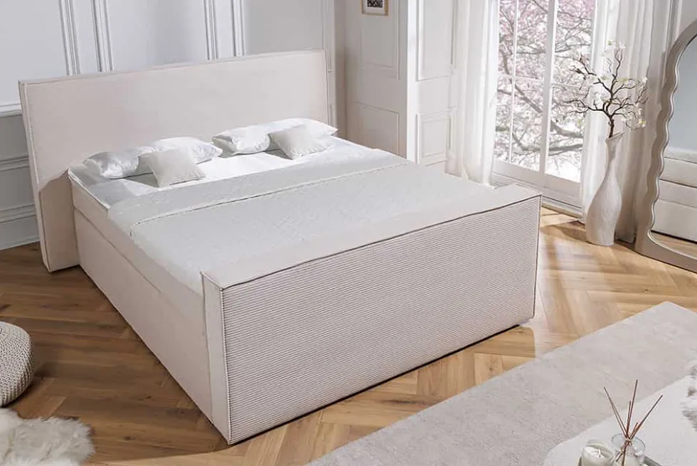 Design Boxspringbett SIGNUM 180x200cm beige Cord inkl. Topper Matratze und Stauraum
