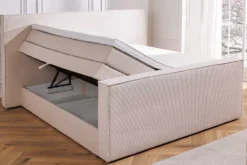 Design Boxspringbett SIGNUM 180x200cm beige Cord inkl. Topper Matratze und Stauraum