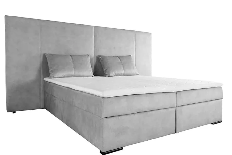 Design Boxspringbett SUITE HOTELBETT 180x200cm silber grau Samt inkl. Stauraum Topper
