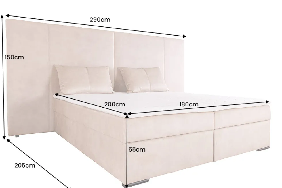 Design Boxspringbett SUITE HOTELBETT 180x200cm beige Samt inkl. Stauraum Topper