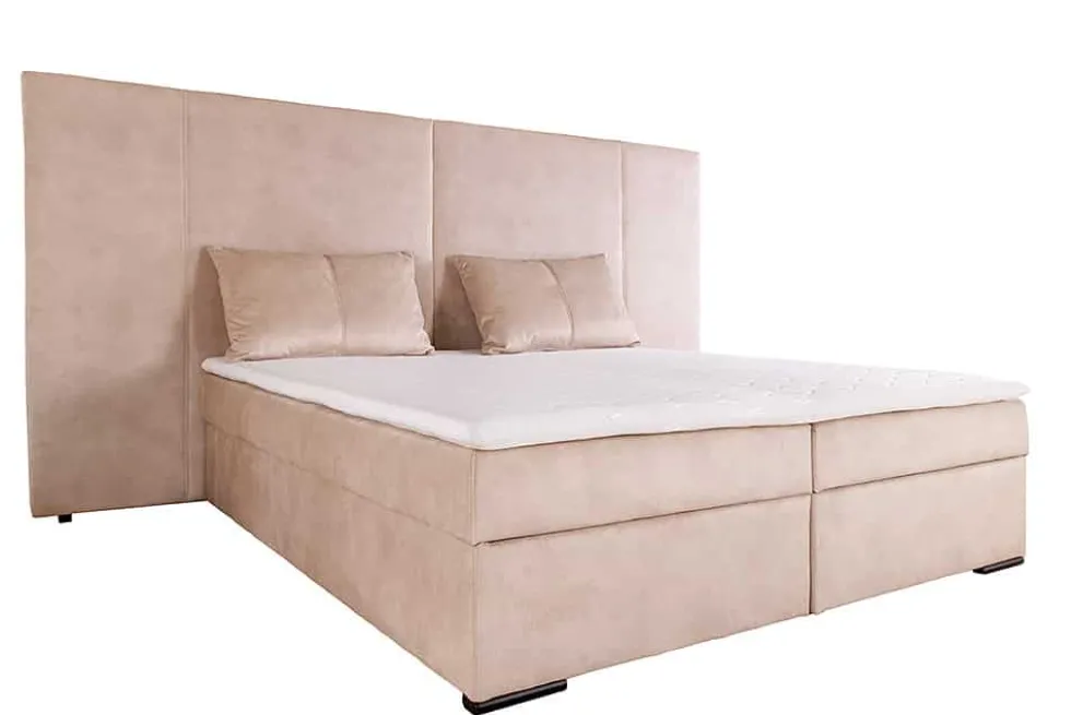 Design Boxspringbett SUITE HOTELBETT 180x200cm beige Samt inkl. Stauraum Topper