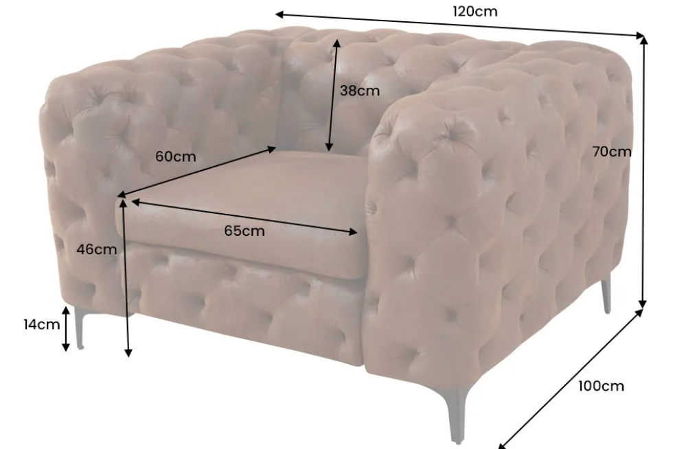 Design Chesterfield Sessel MODERN BAROCK 120cm antik braun Microfaser mit Federkern