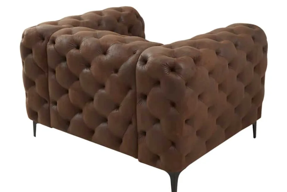 Design Chesterfield Sessel MODERN BAROCK 120cm antik braun Microfaser mit Federkern