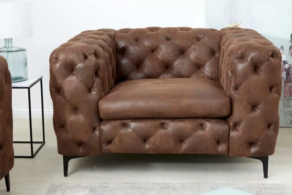 Design Chesterfield Sessel MODERN BAROCK 120cm antik braun Microfaser mit Federkern
