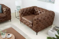 Design Chesterfield Sessel MODERN BAROCK 120cm antik braun Microfaser mit Federkern