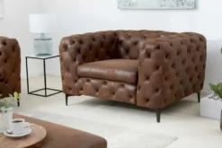 Design Chesterfield Sessel MODERN BAROCK 120cm antik braun Microfaser mit Federkern