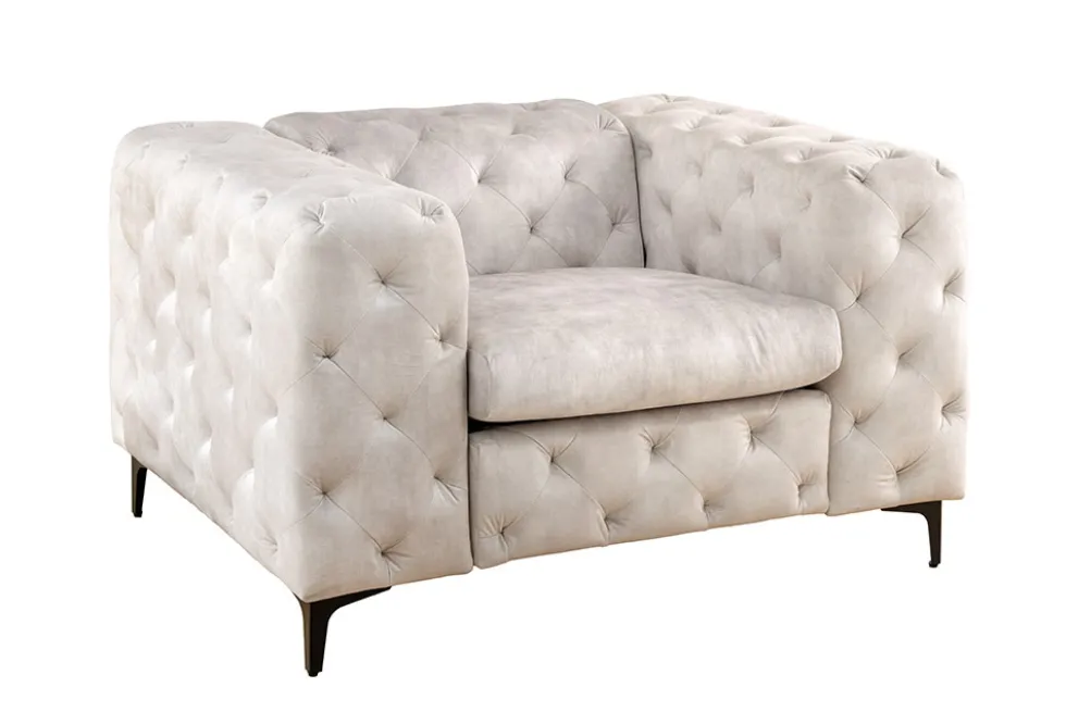 Design Chesterfield Sessel MODERN BAROCK 120cm champagner beige Samt Federkern