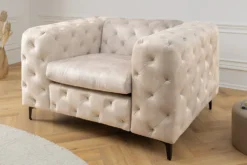 Design Chesterfield Sessel MODERN BAROCK 120cm champagner beige Samt Federkern