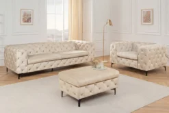 Design Chesterfield Sessel MODERN BAROCK 120cm champagner beige Samt Federkern