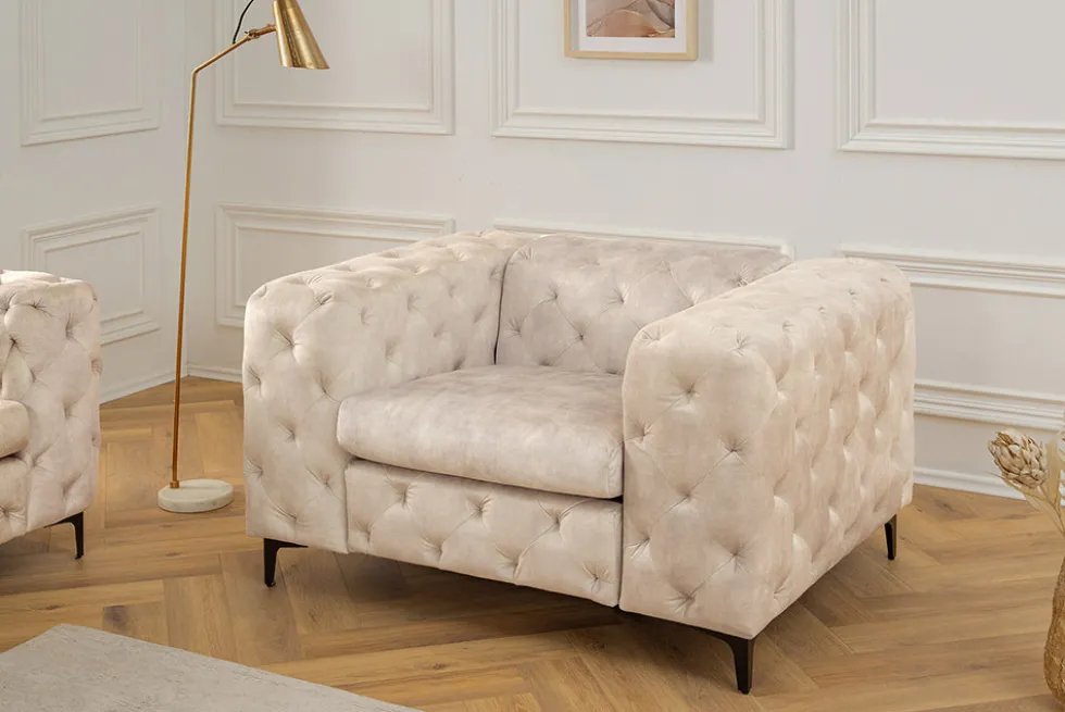 Design Chesterfield Sessel MODERN BAROCK 120cm champagner beige Samt Federkern