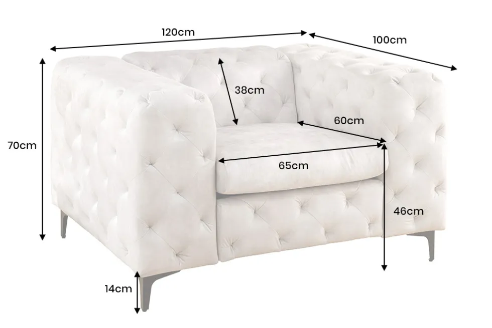 Design Chesterfield Sessel MODERN BAROCK 120cm champagner beige Samt Federkern