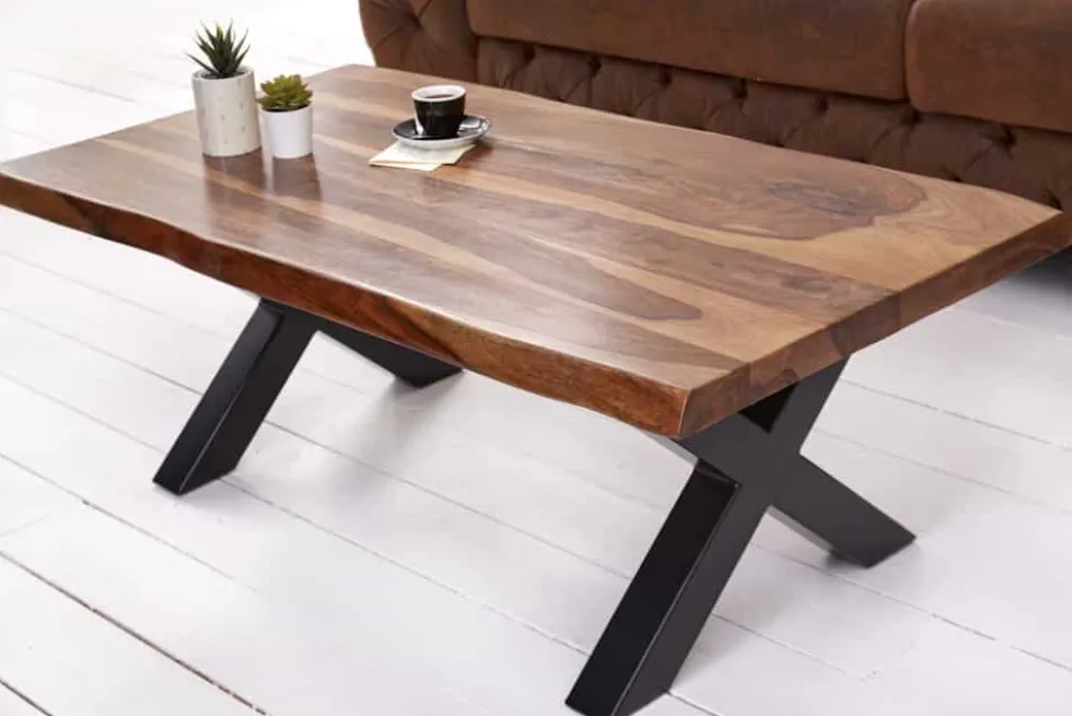 Design Couchtisch AMAZONAS 110cm braun Sheesham Massivholz Baumkante