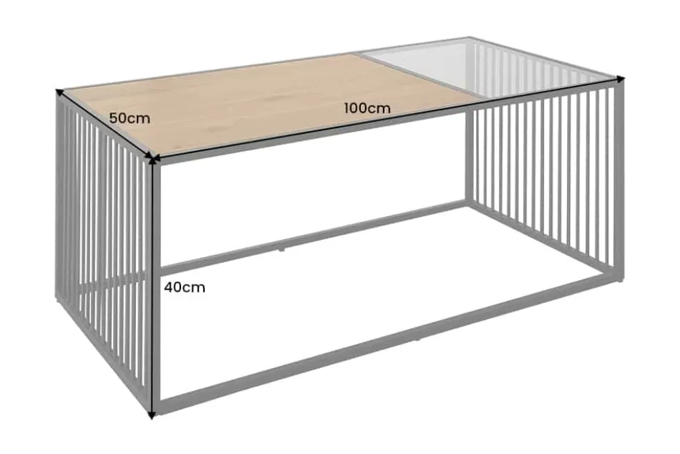Design Couchtisch ARCHITECTURE 100cm schwarz Wildeiche Rauchglas Metall Holz