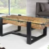 Design Couchtisch BARRACUDA 130cm recyceltes Teakholz Glasplatte schwarz Edelstahl Industrial