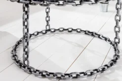 Design Couchtisch CHAINS 65cm silber handmade Metall rund Glasplatte Kettengestell