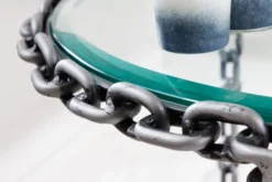 Design Couchtisch CHAINS 65cm silber handmade Metall rund Glasplatte Kettengestell
