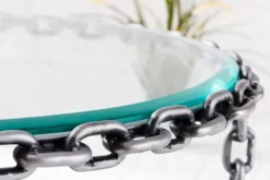 Design Couchtisch CHAINS 65cm silber handmade Metall rund Glasplatte Kettengestell