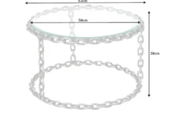 Design Couchtisch CHAINS 65cm silber handmade Metall rund Glasplatte Kettengestell