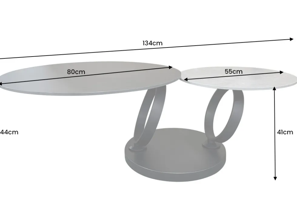Design Couchtisch DANCING RINGS schwarz grau rund drehbar Keramik Metall