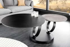 Design Couchtisch DANCING RINGS schwarz grau rund drehbar Keramik Metall
