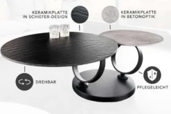 Design Couchtisch DANCING RINGS schwarz grau rund drehbar Keramik Metall