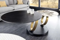 Design Couchtisch DANCING RINGS schwarz rund drehbar Pandora Keramik schwarz Metall