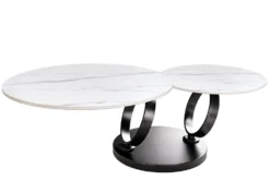 Design Couchtisch DANCING RINGS weiß rund drehbar Marmor Keramik schwarz Metall
