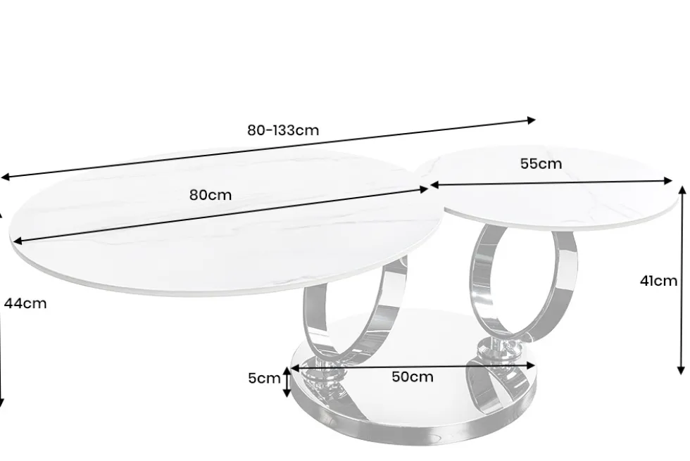 Design Couchtisch DANCING RINGS weiß rund drehbar Marmor Keramik schwarz Metall